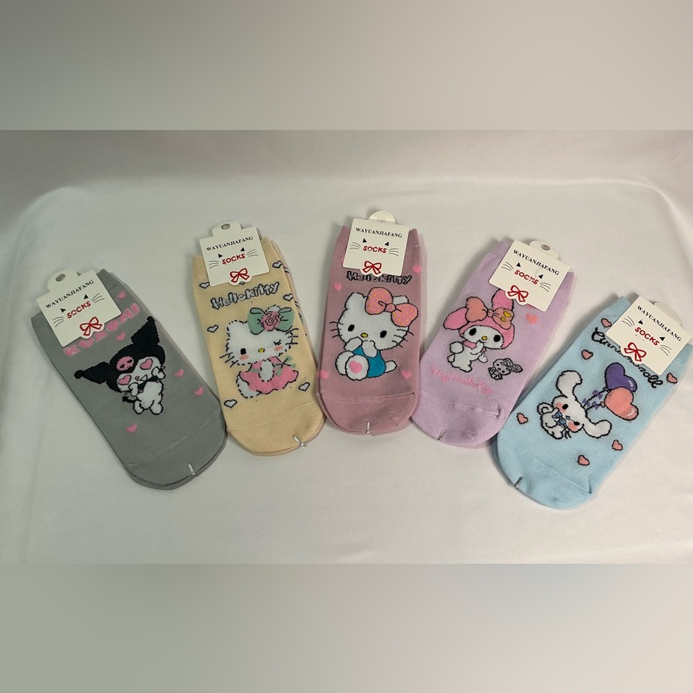 5 Pr Of Ankle Socks Cinnamoroll My Melody Hello Kitty Kuromi New